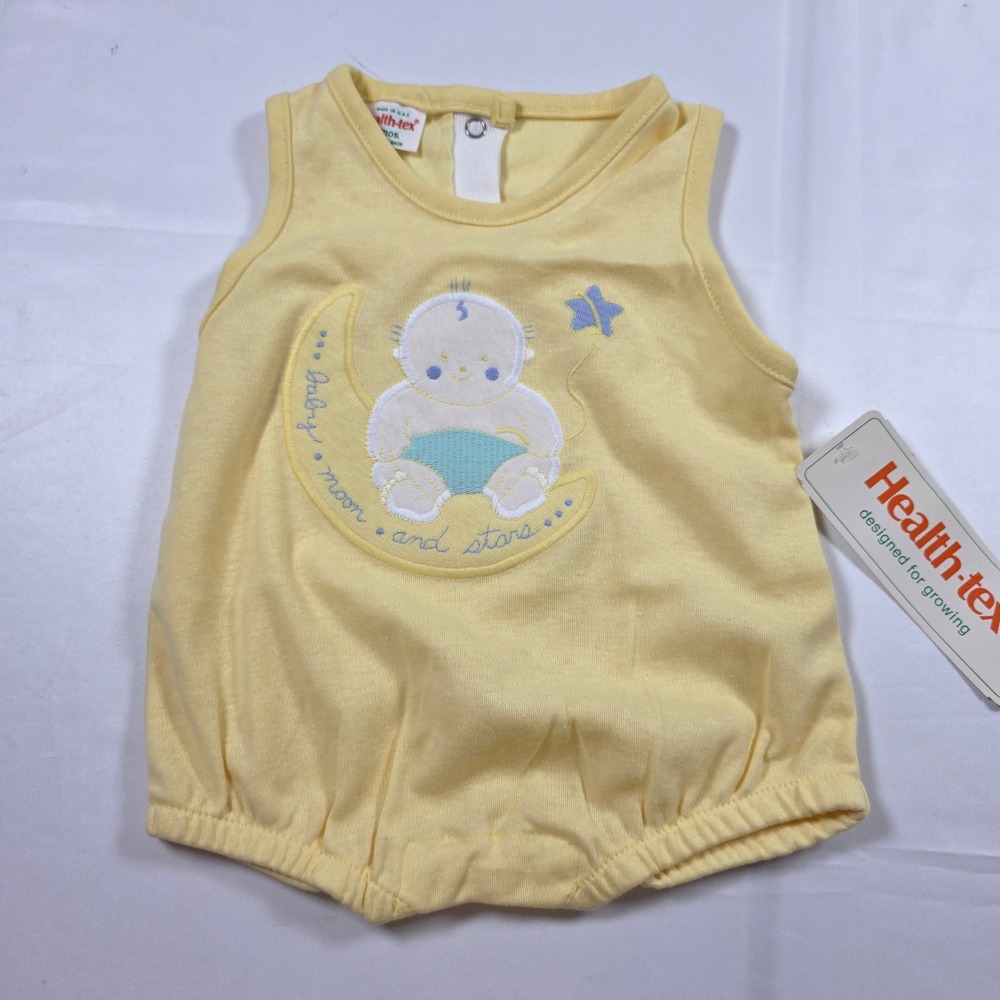 Vintage Health-tex Baby Moon and Stars Yellow Bubble Romper NWT 9 Months USA
